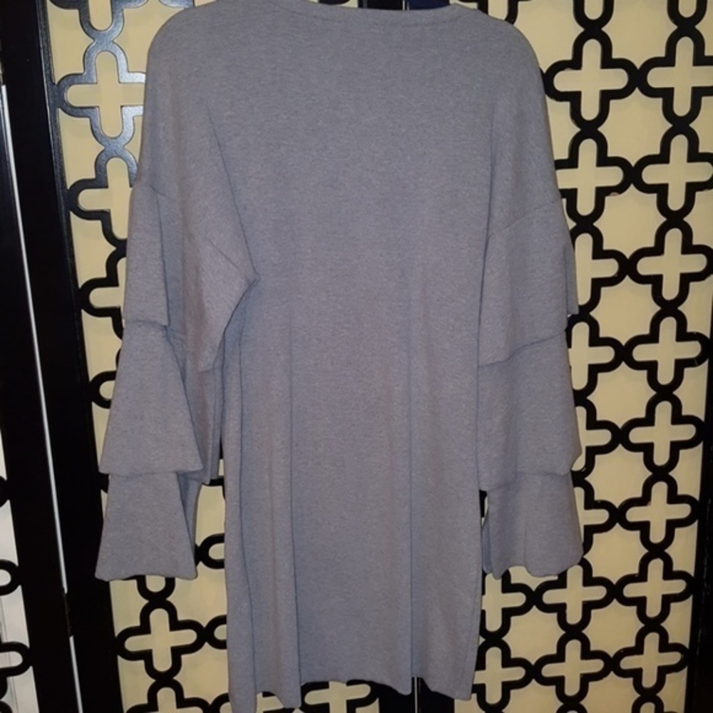 💜 GRAY LAYERED RUFFLE DRESS LONG  SLEEVE SUPER SOFT SWEATER‎ DRESS - Picture 8 of 8